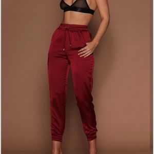Meshki Agatha Satin Joggers Burgundy XS